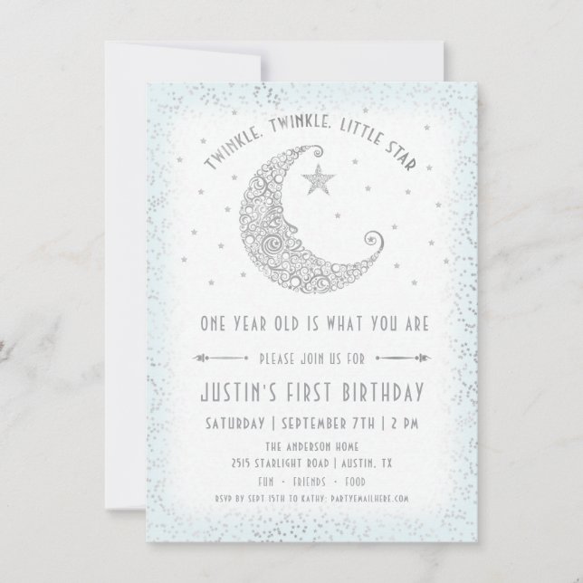 Invitación de cumpleaños para niño Twinkle Twinkle (Anverso)