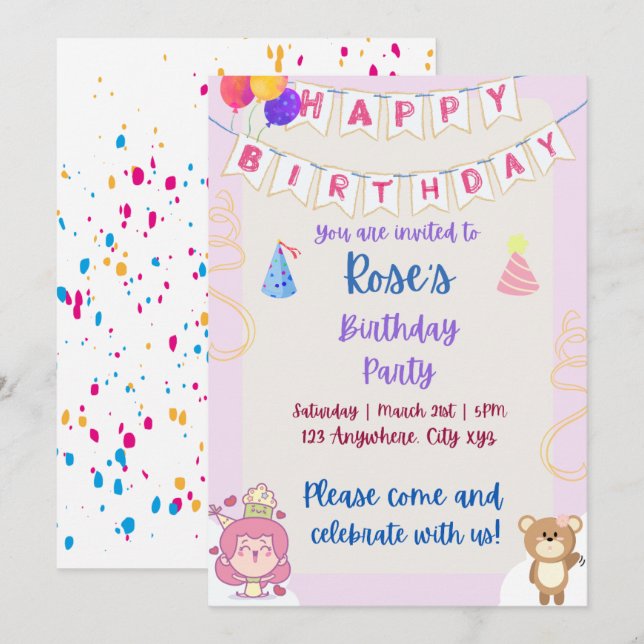 Invitación de cumpleaños para niños (Anverso / Reverso)