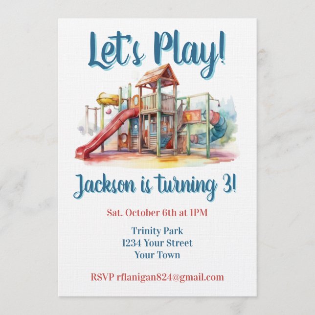 Invitación de cumpleaños para niños al parque infa (Anverso)
