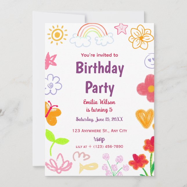 Invitación de cumpleaños para niños amarillos y mo (Anverso)