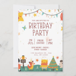 Invitación de cumpleaños para niños — Animales cap
