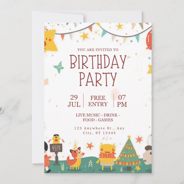 Invitación de cumpleaños para niños — Animales cap (Anverso)