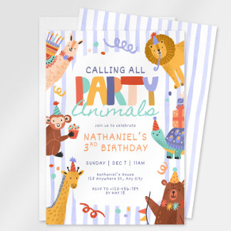 Invitación de cumpleaños para niños, animales de f