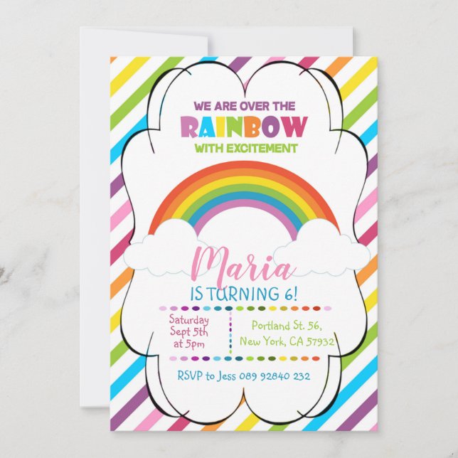 Invitación de cumpleaños para niños arcoiris (Anverso)