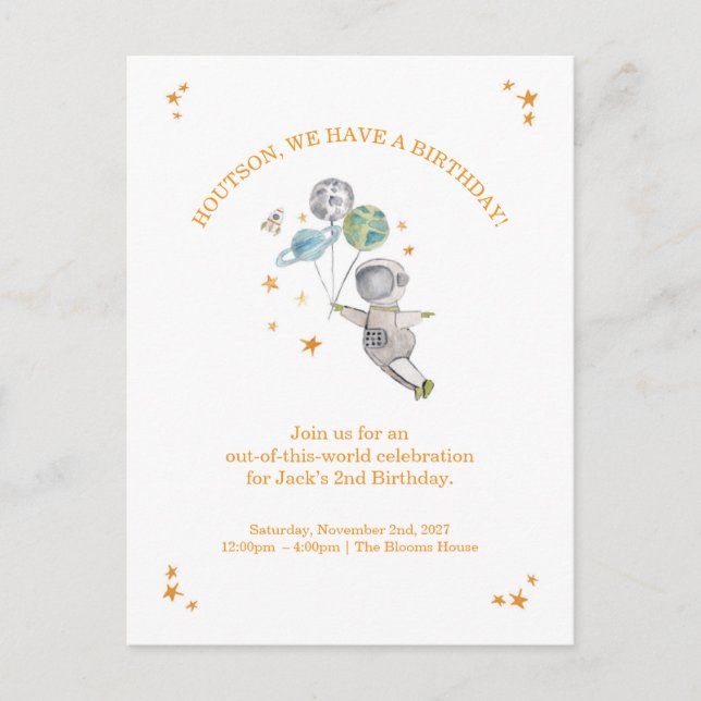 Invitación de Cumpleaños para Niños Astronautas |  (Anverso)