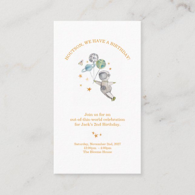 Invitación de Cumpleaños para Niños Astronautas |  (Anverso)