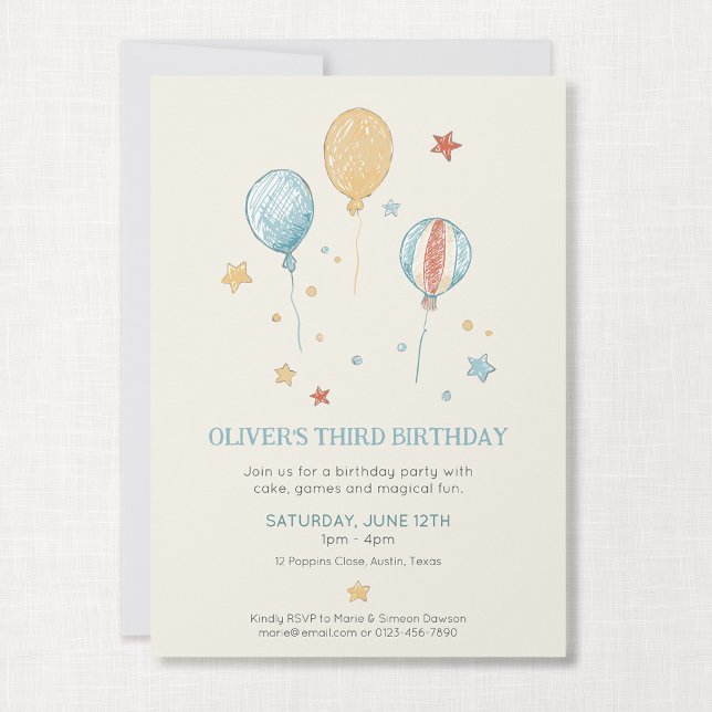 Invitación de cumpleaños para niños Balloon Daydre (Balloon Daydream - 5x7" Birthday Invitation)
