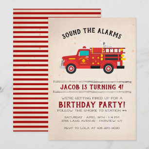 Invitación de cumpleaños para niños bomberos