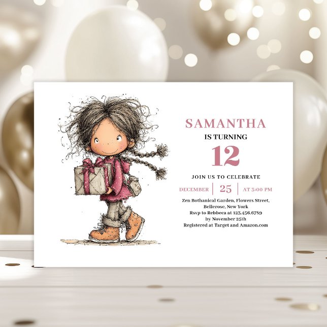 Invitación de cumpleaños para niños caprichosos Du (Whimsical Kids Birthday Invite Dusty Pink Digital Card)
