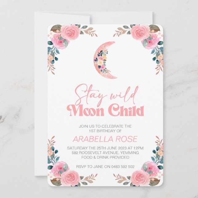 Invitación de cumpleaños para niños Chicas de luna (Anverso)