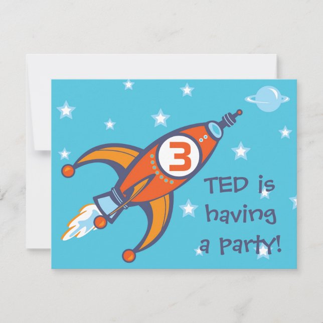 Invitación de cumpleaños para niños - cohete (Anverso)
