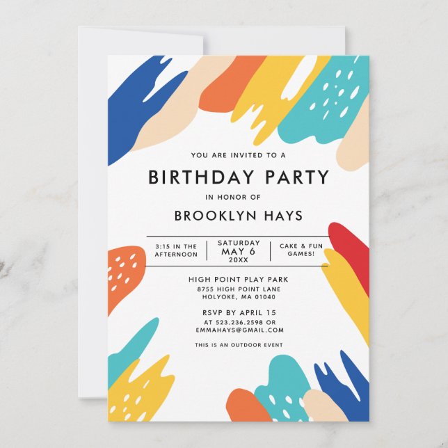 Invitación de cumpleaños para niños colorida (Anverso)