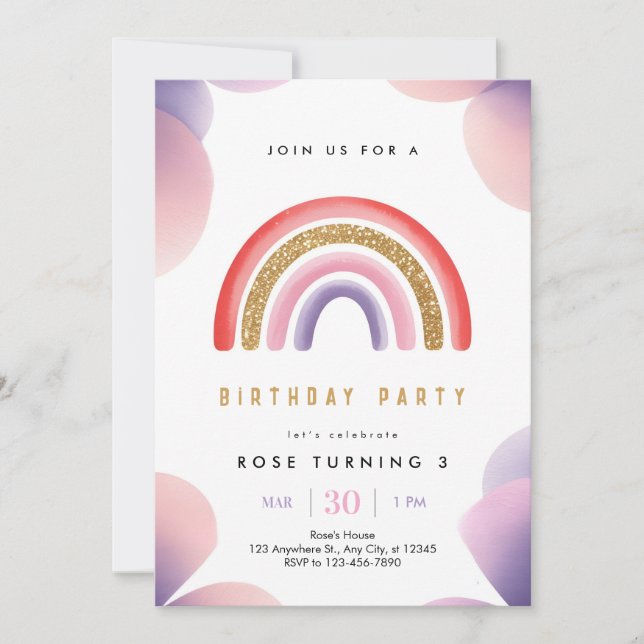 Invitación de cumpleaños para niños Colorido Arcoí (Anverso)