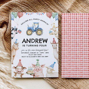 Invitación de cumpleaños para niños con animales d