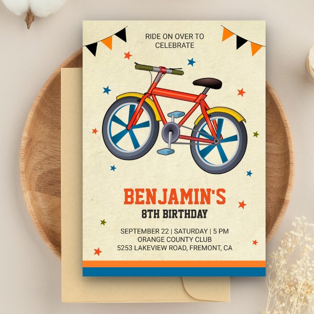 Invitación de cumpleaños para niños con bicicleta  (Subido por el creador)