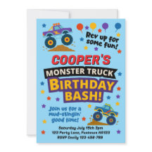 Invitación de cumpleaños para niños con camión mon