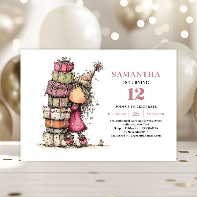 Invitación de cumpleaños para niños con caprichos  (Funny Whimsy Kids Birthday Invitation Pink Download)