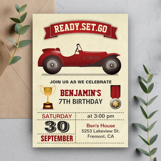 Invitación de cumpleaños para niños con coche de c (Subido por el creador)