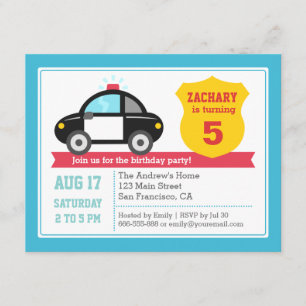 Invitación de cumpleaños para niños con coche de p