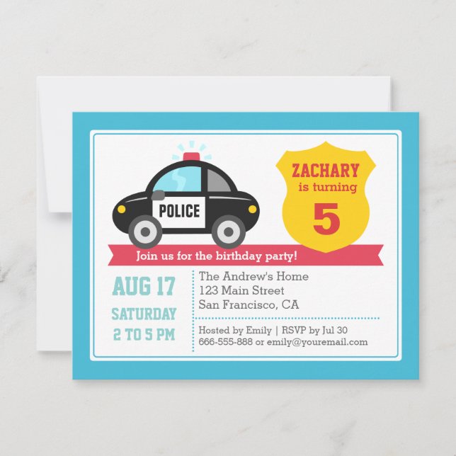 Invitación de cumpleaños para niños con coche de p (Anverso)