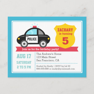 Invitación de cumpleaños para niños con coche de p