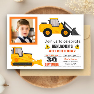 Invitación de cumpleaños para niños con construcci