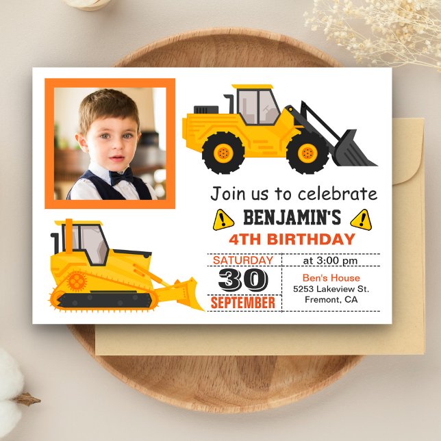 Invitación de cumpleaños para niños con construcci (Subido por el creador)