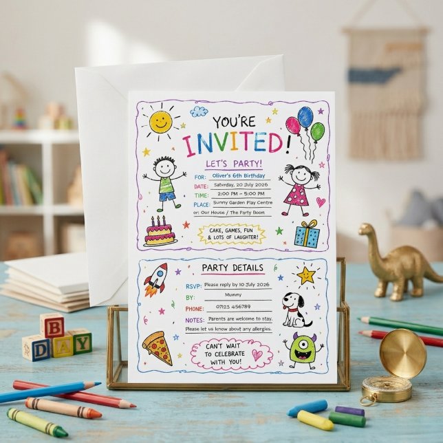 Invitación de cumpleaños para niños con dibujos co (Subido por el creador)