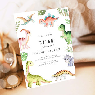 Invitación de cumpleaños para niños con dinosaurio