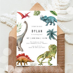 Invitación de cumpleaños para niños con dinosaurio