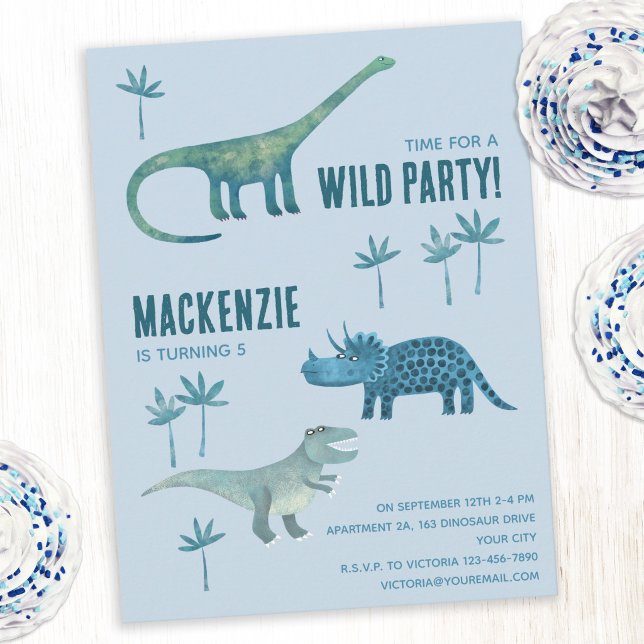 Invitación de cumpleaños para niños con dinosaurio (Fun dinosaur personalized kids child party invitation)