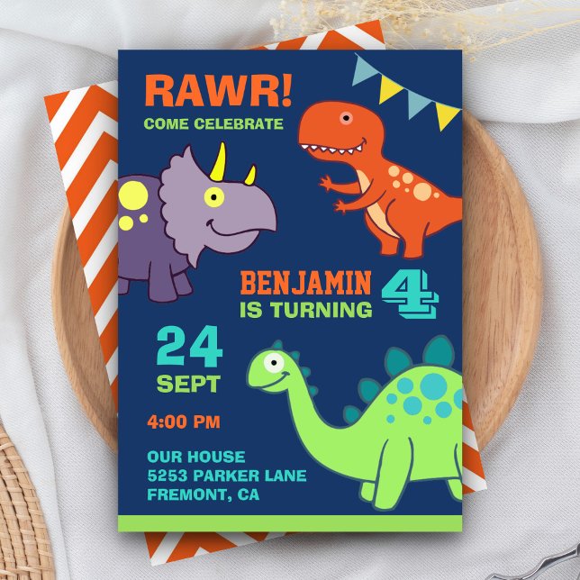 Invitación de cumpleaños para niños con dinosaurio (Subido por el creador)