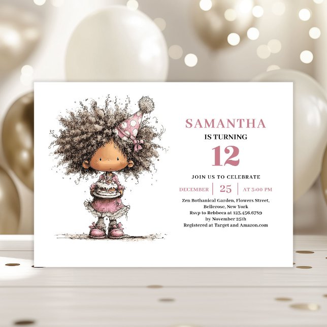 Invitación de cumpleaños para niños con fantasía D (Whimsy Kids Birthday Invite Dusty Pink Printable Card)