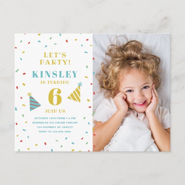 Invitación de cumpleaños para niños con foto de sp (Anverso)
