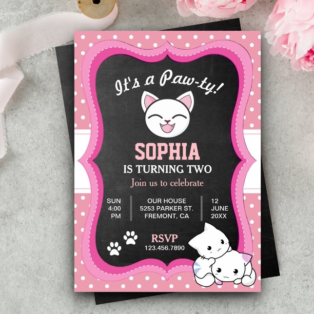 Invitación de cumpleaños para niños con gatito ros (Subido por el creador)
