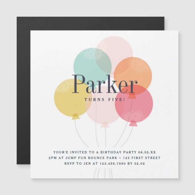 Invitación de cumpleaños para niños con globos mod (Anverso/Reverso)