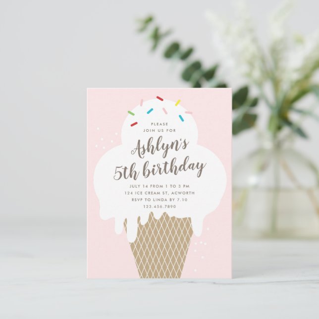 Invitación de cumpleaños para niños con helado eco (Anverso de pie)