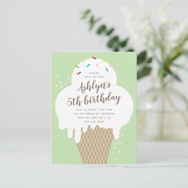 Invitación de cumpleaños para niños con helado eco (Anverso de pie)
