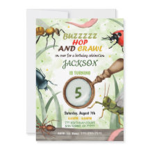 Invitación de cumpleaños para niños con insectos