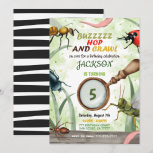 Invitación de cumpleaños para niños con insectos