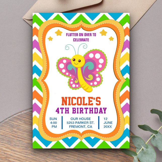 Invitación de cumpleaños para niños con mariposa l (Subido por el creador)