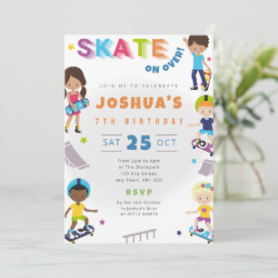 Invitación de cumpleaños para niños con monopatín