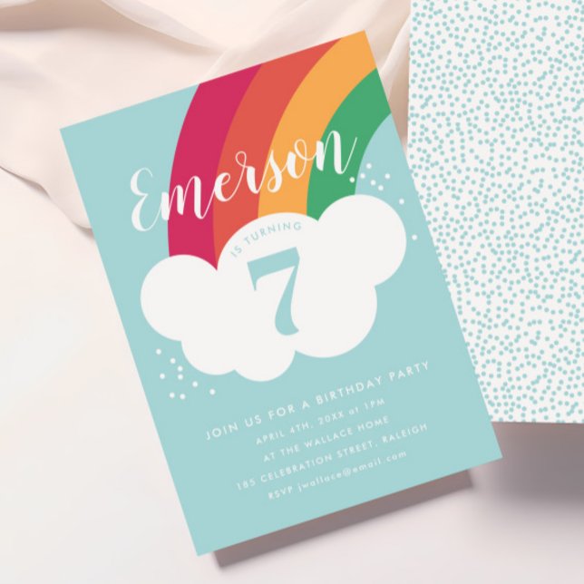 Invitación de cumpleaños para niños con nube de ar (Kids Rainbow Birthday Party Invitations.)