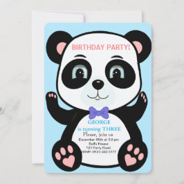 Invitación de cumpleaños para niños con osito pand