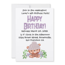 Invitación de cumpleaños para niños con oso de bea