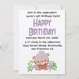 Invitación de cumpleaños para niños con oso de bea
