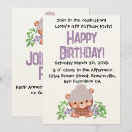 Invitación de cumpleaños para niños con oso de bea