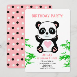 Invitación de cumpleaños para niños con oso panda 