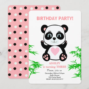 Invitación de cumpleaños para niños con oso panda 