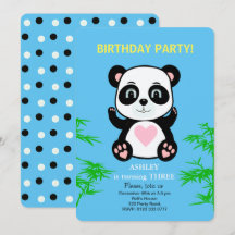 Invitación de cumpleaños para niños con oso panda